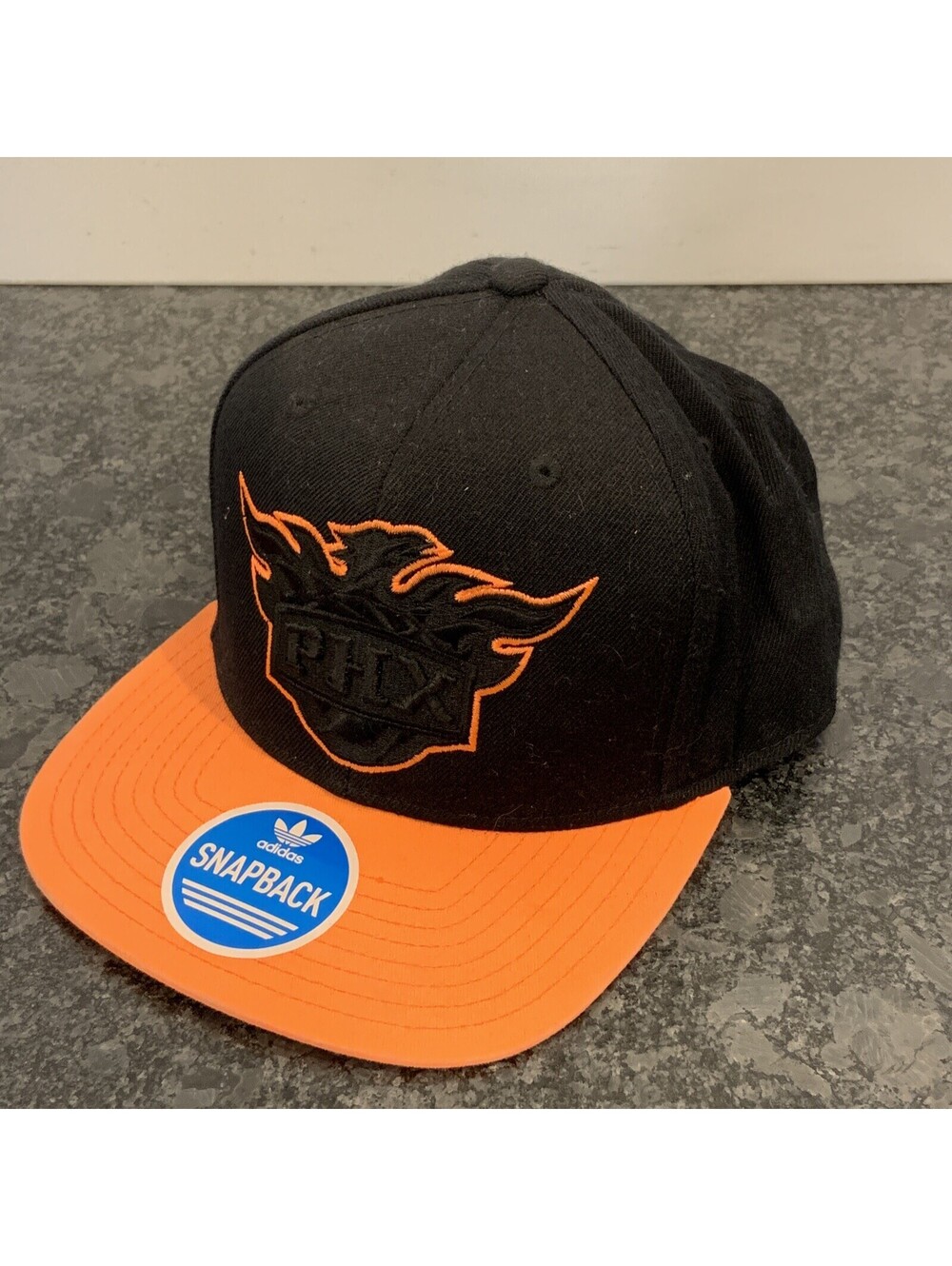RARE Phoenix Suns Adidas NBA Black With Orange Bill Snapback Hat MINT